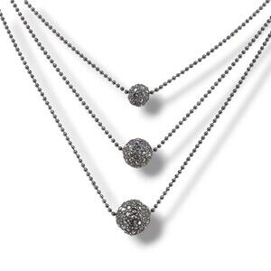 Lia Sophia Layered Multi Strand Hematite Tone Graduated Bead Necklace Adjustable